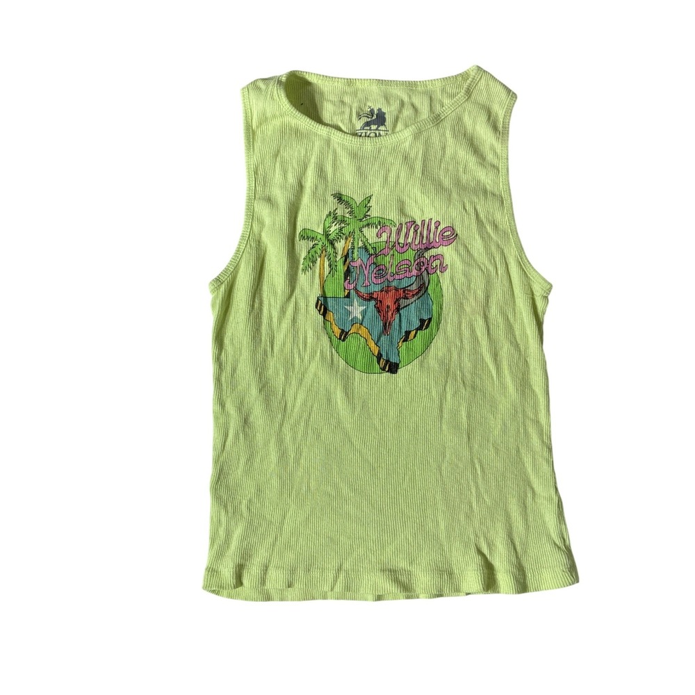 Willie Nelson Zion Rootswear‎ Lime Green Ribbed Womens Tank Top Graphic Texas L